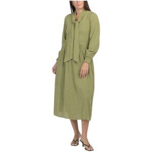 LUNA SKIES Cotton Crinkle Tie Front Midi Dress
